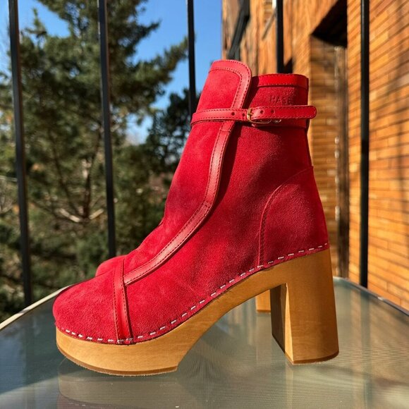 New Swedish Hasbeens Sophisticated Jodhpur Sophia Heeled Clog Boot Red Women 10 - Picture 8 of 12